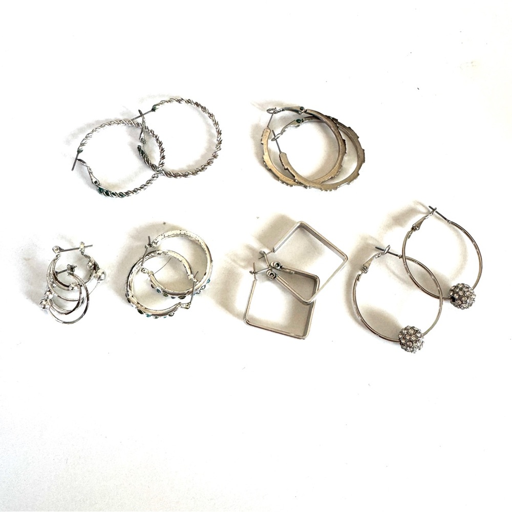 Lot of 6 pairs of silvertone hoop pierced earrings